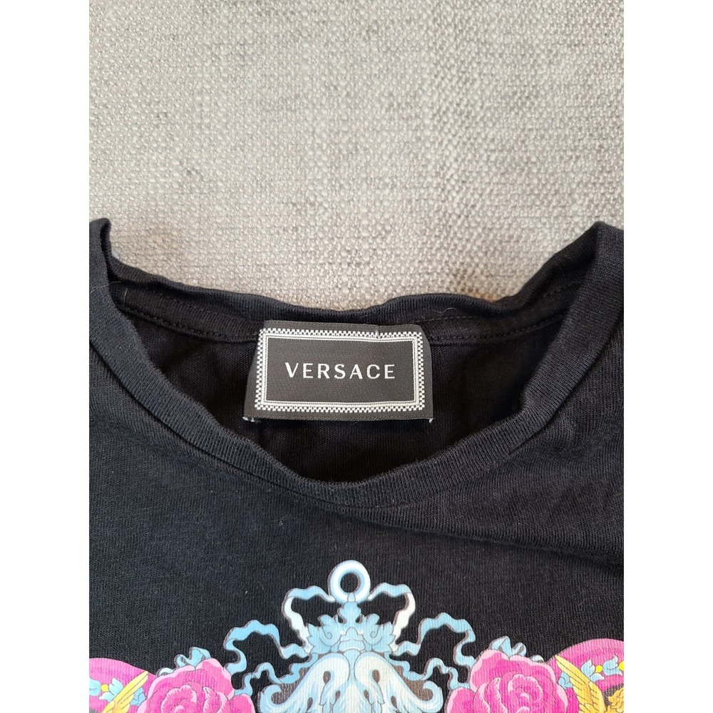Versace Shirt Kids Unisex 4 Black Graphic Medusa Tee Short Sleeve Designer - Picture 6 of 8